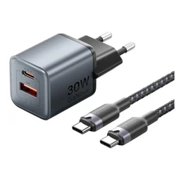 VENTION Default 2-Port USB C A GaN Charger 30W 18W Gray with USB C to USB C Cable 1M Black EU Plug TZ FEWH0 EU VENTZ FEWH0 EU