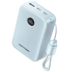 Vention 20000mAh Power Bank (USB-C + USB-C/USB-C/USB-A) with Built-in USB-C to USB-C Cable 22.5W Blue LED Display Universal Type (FKBL0-C-TY) (VENFKBL0-C-TY)