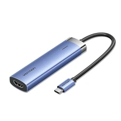 Vention USB-C Docking Station με HDMI 4K, PD, USB 3.0 x3, Μπλε Αλουμινίου (TGESB)