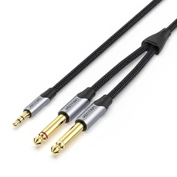 VENTION Cotton-Braided TRS 3.5mm Male to 2×6.35mm Male Audio Cable — 5 m — Gray (BARHJ)