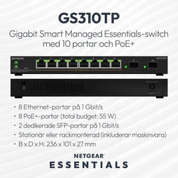 NETGEAR Network Switch 8 Port PoE Plus Smart Managed Essentials with 2 SFP Ports