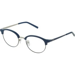 Sting VST181 0502 Women's Metal Round Eyeglass Frame, 49/20/135, Matt Palladium w/ Blue Parts