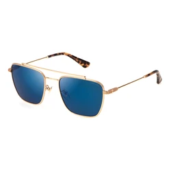 Police Men's Sunglasses SPLN38-54300B — Gold Metal Frame with Blue Mirror Lens