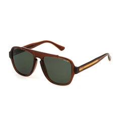 Police Men's Sunglasses SPLP57-5506PQ Brown Acetate Frame with Green Lenses 55/17/145
