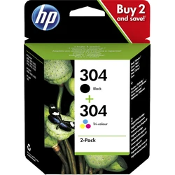 HP 304 Γνήσιο Πακέτο 2 Μελανιών Εκτυπωτή InkJet Πολλαπλό Color Μαύρο 3JB05AE