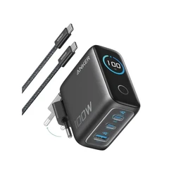 Anker Charger 100W με Smart Display, 2x USB-C + 1x USB-A, γκρι