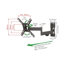 Βάση Τηλεόρασης Τοίχου Barkan 2400.B 13" - 43" με Διπλό Βραχίονα και Κλίση