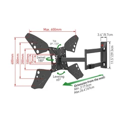 Βάση Τηλεόρασης Τοίχου Barkan 3400L.B 13" - 83" με Βραχίονα και Κλίση