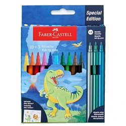 FABER-CASTELL Φιλοχρωματικοί Μαρκαδόροι Dino 10+3 με Αυτοκόλλητα