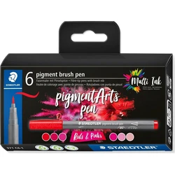 STAEDTLER MultiInk Pigment Arts Σετ 6 Πινέλων (Κόκκινα & Ροζ)