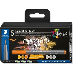 STAEDTLER MultiInk Pigment Arts Στυλό Πινέλο 6τμχ Γκρι & Καραμέλα