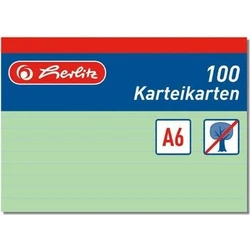 Herlitz A6 Lined Index Cards, Green, 100 Pack