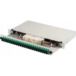19" 1U Fiber Patch Panel 24x SC APC Duplex OS2 with Pigtails/Adapters, Grey (DN-96322-9-APC)