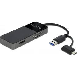 Delock USB 3.2 Gen 1 προσαρμογέας USB-A σε 4K HDMI + VGA με λειτουργία splitter (μοντέλο 64085)