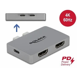 Delock Διπλός HDMI αντάπτορας USB‑C με 2x HDMI 4K60Hz και USB‑C PD 100W για MacBook