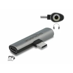 Delock προσαρμογέας USB Type-C σε 3.5mm στερεοφωνική υποδοχή + USB Type-C PD 60W, γκρι