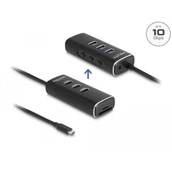 Delock 3 θυρών USB Hub 10 Gbps με SD & microSD card reader, USB Type-C 60cm (Model 64234)