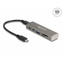Delock 3-Port USB 10 Gbps Hub with SD & microSD Card Reader and USB Type-C Connector (Model 64236)