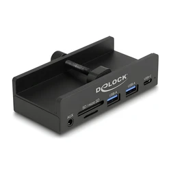 Delock External USB 3.0 Hub 5 Gbps — 3-Port (2x USB-A, 1x USB-C) with 2-Slot Card Reader and Securing Screw