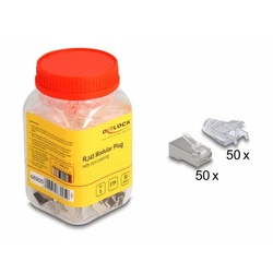 RJ45 modular plug with front opening (easy connect) Cat6 + strain relief boots, 50pcs set - Delock 66905