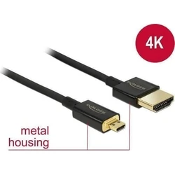 Delock Καλώδιο High Speed HDMI με Ethernet - HDMI A αρσενικό σε micro HDMI αρσενικό, HDMI 2.0, 1,5 m, Slim, 4K, 3D