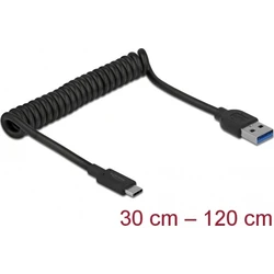 Delock USB 10 Gbps Spiral Cable Type-A to USB Type-C™, 1.2 m (MPN 85349)