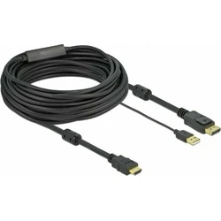 DELOCK καλώδιο DisplayPort αρσ. σε HDMI αρσ. 10 m με τροφοδοσία USB A (μαύρο)