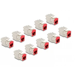 Σετ 10 τεμ. Keystone RJ45 θύρες LSA Cat6A εργαλείο-ελεύθερες, κόκκινο - DeLOCK