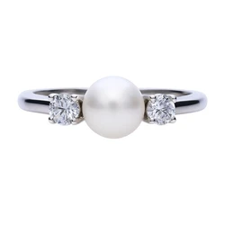 Diamonfire Γυναικείο Ασημένιο Δαχτυλίδι με Πέρλα και Ζιργκόν, Μέγεθος 17,5