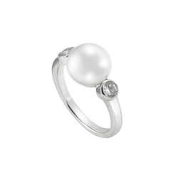 Diamonfire Γυναικείο Δαχτυλίδι με Πέρλες και Ζιργκόν από Ασήμι, Μέγεθος 17