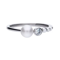 Diamonfire Γυναικείο Δαχτυλίδι με Πέρλες & Ζιργκόν από Ασήμι - Μέγεθος 17,5