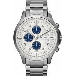 Armani Exchange Ανδρικό Ρολόι Μπαταρίας AX2136 – 46MM Ασημί Μεταλλικό Μπρασελέ, Λευκό Καντράν