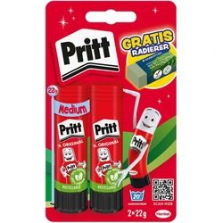Pritt Glue Stick 2x22g + Eraser (Retail)