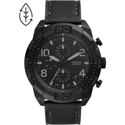 Fossil Men's Bronson Chronograph Quartz Watch FS5874 50mm Black Leather Strap