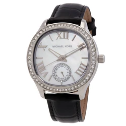 Michael Kors Mother Of Pearl Γυναικείο Ρολόι 38mm Μπαταρίας με Μαύρο Δερμάτινο Λουράκι MK4821