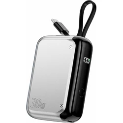 4Smarts Pocket Power Bank 10000mAh 30W με ενσωματωμένο USB-C καλώδιο, Ασημί