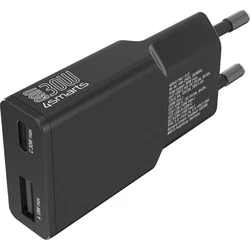 Φορτιστής Τοίχου 4smarts FlatPlug Duos 30W GaN 1xUSB‑C PD + 1xUSB‑A QC, Μαύρος