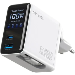 4Smarts Φορτιστής GaN Flex Screen AI 100W 2x USB‑C + 1x USB‑A Λευκός (με καλώδιο USB‑C)