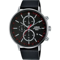 Lorus Men's 43mm Quartz Chronograph Watch RM365FX9 - Black Leather Strap, Gold Case