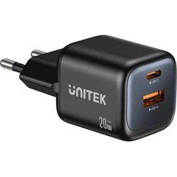Unitek Φορτιστής Τοίχου GaN 20W με USB-A και USB-C (Zeno) – Μαύρος