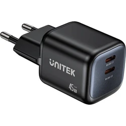 Unitek Φορτιστής Χωρίς Καλώδιο GaN με 2 Θύρες USB-C 45W Power Delivery Μαύρος (Zeno)