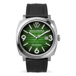 Watchpeople Men's Analog Quartz Watch 45mm (Model 700987) — Green Dial, Black Silicone Strap