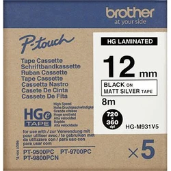 Brother Label Tape Silver 12 mm 5 Pack HGE-M931V5