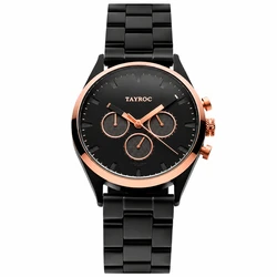Tayroc Men's Watch TY45 42mm Black Stainless Steel Bracelet Quartz Analog