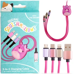 Jazwares πλεκτό USB καλώδιο 3‑σε‑1 σε Type‑C / micro USB / Lightning 1,2m 2A Ροζ (Lazerbuilt B04413 / CBSQM-3IN1-LOLA)