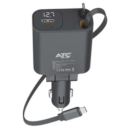 ATC-CA16 Φορτιστής Αυτοκινήτου 45W USB-A & Type-C με Επεκτεινόμενο Καλώδιο Lightning & Type-C