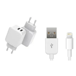 CoreParts Φορτιστής με 2 Θύρες USB-A και Καλώδιο Lightning 12W Λευκός