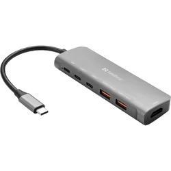 Sandberg USB C Docking Station με HDMI 4K PD Ethernet Ασημί