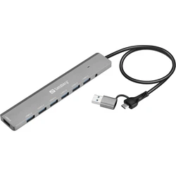 Sandberg Hub 7 Θυρών USB 3.0 με σύνδεση USB-A, Γκρι