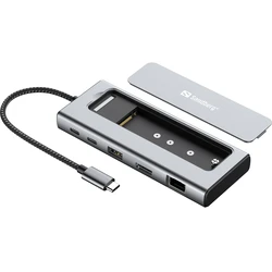 Sandberg 6in1 Travel Dock USB-C Docking Station με HDMI 4K@60Hz, PD100W, Ethernet, Θήκη M.2 SSD - Ασημί